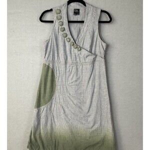 Covelo Linen Dress Grey Green Ombre Women's Sz10 Art to Wear Sun Ray Embroidered